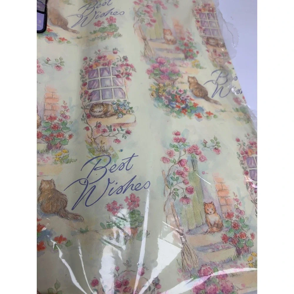 Vintage Gift Wrap Set Baby Shower Blocks & Wedding‎ Best Wishes Cats Floral 2pk